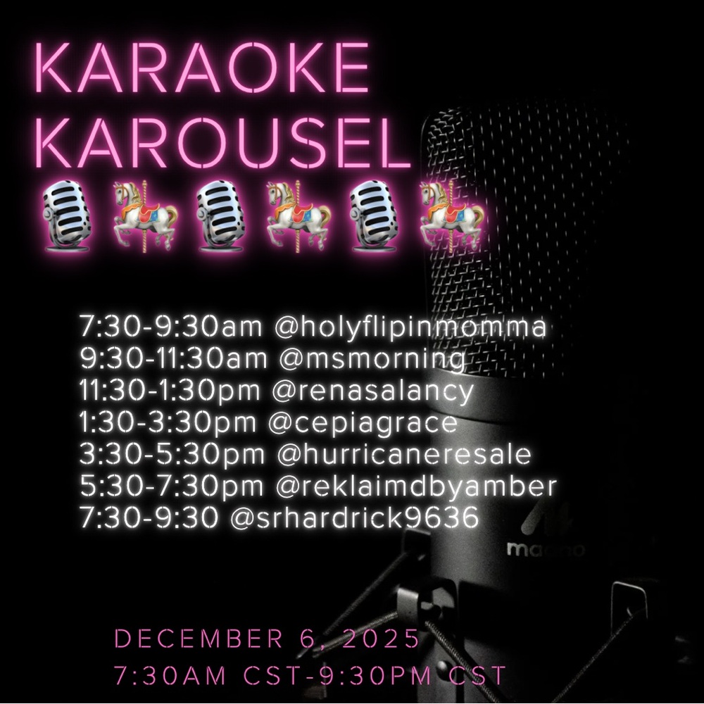 5/9/26 - KARAOKE KAROUSEL
🎙️🎠🎙️🎠🎙️🎠
$7 STARTS AND 🆙
Message me to join in July 🎀 - Picture 13 of 13